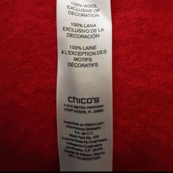 Vintage Chico'S Jacket 100% Wool Blazer Open Cardigan Wide Lapels Red Black Sz 3 - Picture 10 of 13